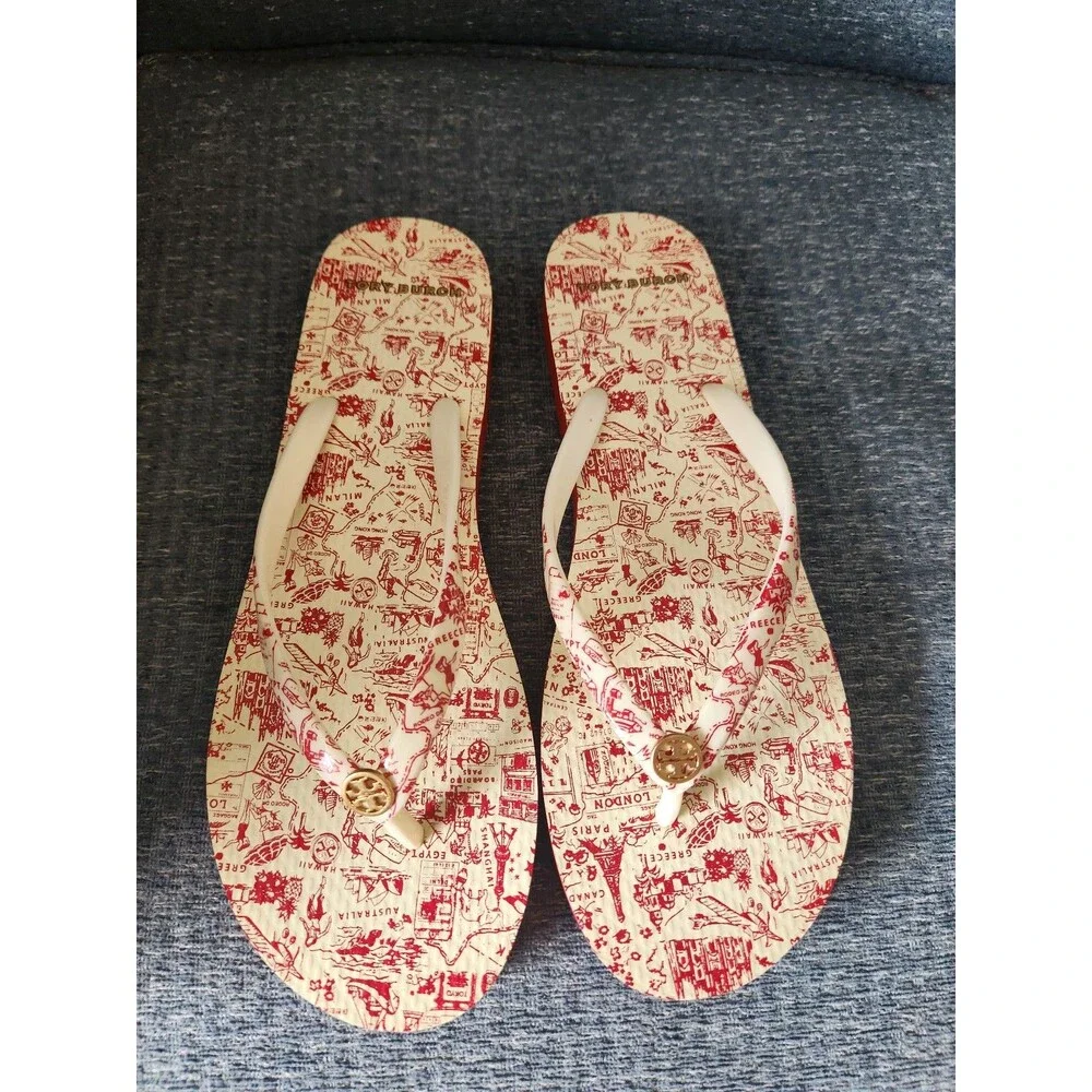 Tory Burch Destination Print Flip Flops Size 10